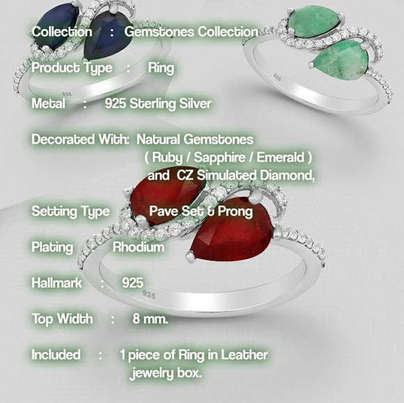 GEMSTONE RING DECORATED WITH CZ SIMULATED DIAMONDS - Picture 3 of 13